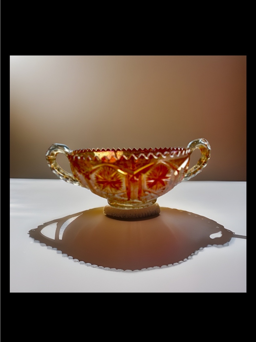 Imperial Glass Star & File orange Marigold Carnival Sawtooth Jelly Dish Jewelry